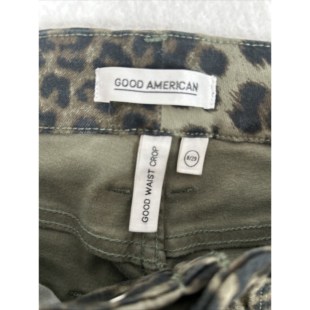 Good American Good Waist Crop Jeans 8/29 Olive Leopard Print Skinny High Rise - Picture 3 of 4